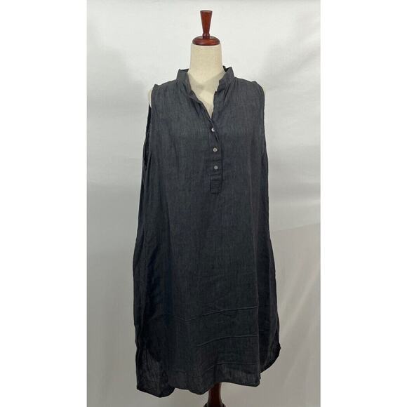 SOUTH STREET LINEN SOST Sz 3 XL 18/20 Charcoal Gray Sleeveless Jane Linen Tunic - Picture 6 of 10